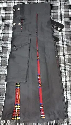 Men's Hybrid Leather Straps Black Cotton & Royal Stewart Tartan Utility Kilt 36 • £25