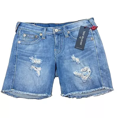 True Religion Women 25 Jayde Mid Rise Classic Light Jean  Shorts Distressed NWT • $28.77