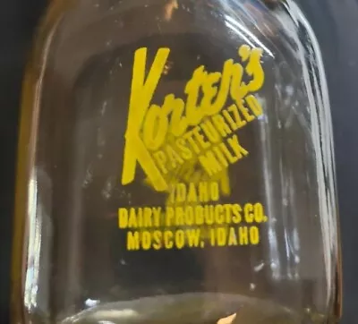 Korter's Dairy Products Co. Moscow Idaho Squat Half Pint Pyroglazed Milk Bottle • $9.95