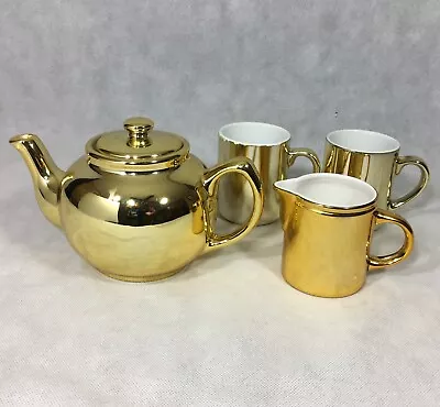 R.H. Macy & Co Gold Metallic Reflective Teapot Cups Creamer • £27.55