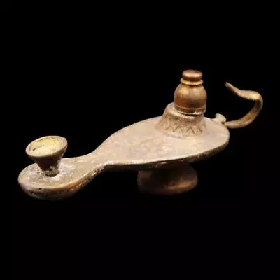 LARGE Unique Solid Antique Roman Ancient Egyptian Bronze Oil Lamp2nd Century AD • £67.56