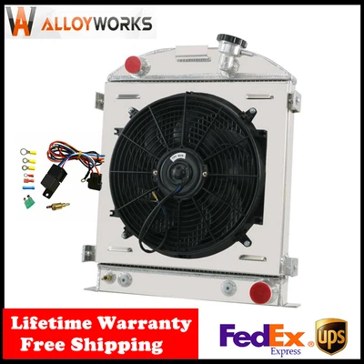 $279 • Buy 4-row Aluminum Radiator + Shroud Fan For 1928-32 Ford Chopped Hot Rod Chevy V8