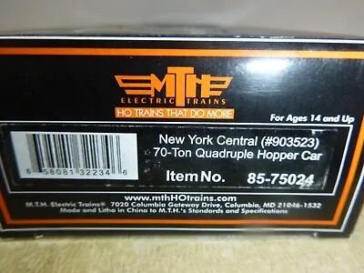  Ho Mth Rtr Car- New York Central 40' Quad Coal Hopper Car With Load • $40