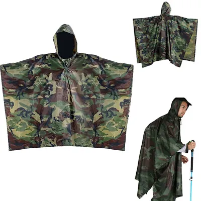 Tactical Rain Poncho-Army Military Poncho Shelter-Waterproof Ripstop Camping US • $18.59