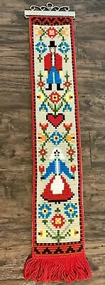 Vintage Norwegian Wool Handmade Needlepoint Wall Hanging Bell Pull Folk Art • $35