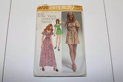 Vintage Simplicity 9725 Teen Mini Maxi Boho Dress Pattern Size 9-10 Cut 1970s • $4.99