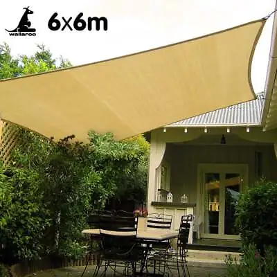 $123.17 • Buy Wallaroo Square Shade Sail 6x 6m Sand Garden Outdoor Sun Cloth Canopy