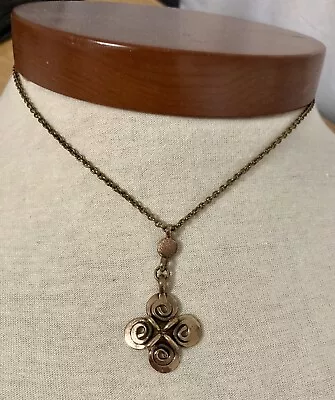 Vtg Copper Necklace Abstract Flower Pendant On Chain Link 17  Necklace Handmade • $25.29