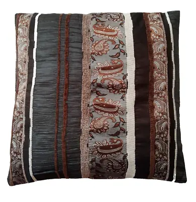Oriental Paisley Silk Ethnic Boho Stripe Cushion Cover Brown Grey Clearance Sale • £4.99