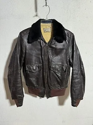 Vintage 50s 60s LL BEAN Cursive Label Shearling Lined Goatskin G-1 Bomber Jacket • $295