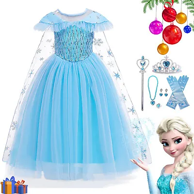 Girls Kids Princess Frozen Fancy Dress Up Elsa Cosplay Costume Party Christmas • £8.99