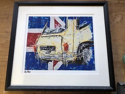 Framed The Italian Job White Mini Cooper Car Print Limited Edition Rachel Dobbs • £85