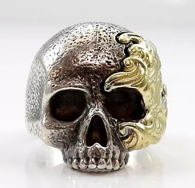 David Yurman Men's Sterling Silver 18K Yellow Gold Waves Skull Ring Sz 7.5 LND2 • $1199.99