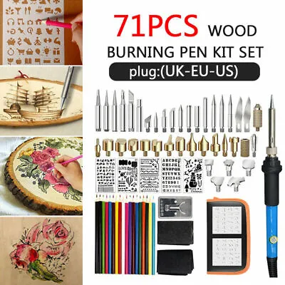 $31.75 • Buy 71Pcs 60W Wood Burning Pen Soldering Iron Kit Stencil Pyrography Craft Tool 110V