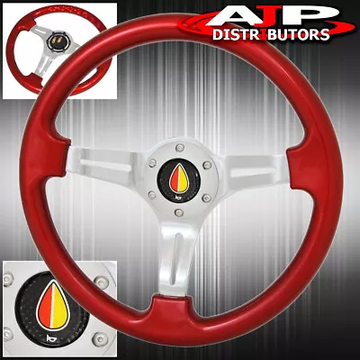 Universal 6 Bolt Hole Red Steering Wheel 1.75 Inch Deep Dish Streak Fukushi • $53.99