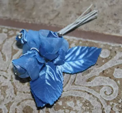 Bundle Of 5 Blue Miniature 1  Roses Rhinestone Wedding Favor Floral Flowers • $3.99