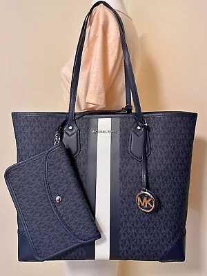 Michael Kors Eva MK Signature Blue Admiral Multi Large Travel Tote & Pouch • $154.98