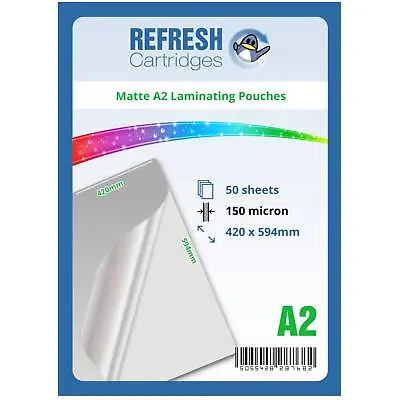 Refresh Cartridges MATTE Laminating Pouches A2 150 Micron Pack Of 50 Sheets • £35.27