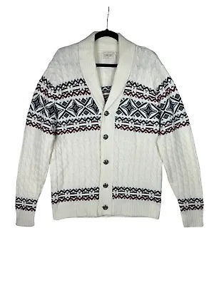 Lord Jeff Vintage Ivory Blue Maroon Shawl Button Up Nordic Cardigan Mens Size XL • $33.99