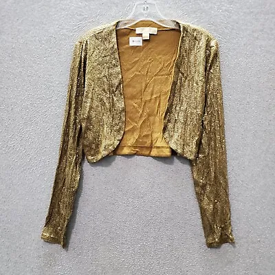 Michael Kors Women Sweater Large Gold Shrug Sequins Cropped Long Sleeve Bling • $20.94