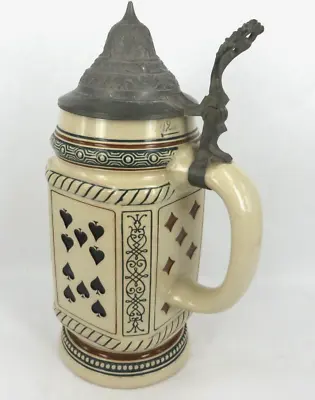 ANTIQUE GERMAN BEER STEIN PLAYING CARD Suits BY MERKELBACH & WICK ETCHED C 1900 • $124.55