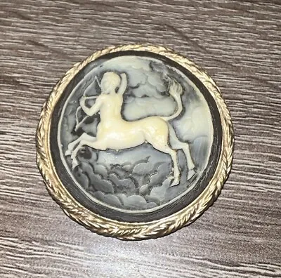 Vintage Cameo Sagittarius Centaur Horoscope Gold Tone Bezel Brooch 1960'S  • £31.14