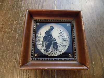 Vtg  1930s C & A Richards Dutch Man Windmill Scene Silhouette Deep Wooden Frame • $14.99