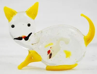 Glass Figurine Cat With A Fish In Belly Stomach Murano Yellow • $7.49