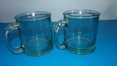 Set Of (2) Heavy Recycled Glass Mugs W/Handles Clear Green Unbranded • $9.99