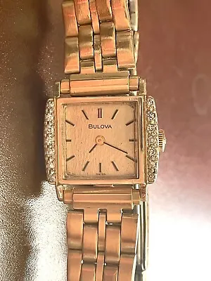 $375 • Buy Vintage 14K Y Gold Bulova Case Ladies Watch  W/Diamonds Scrap Gold Or Fix