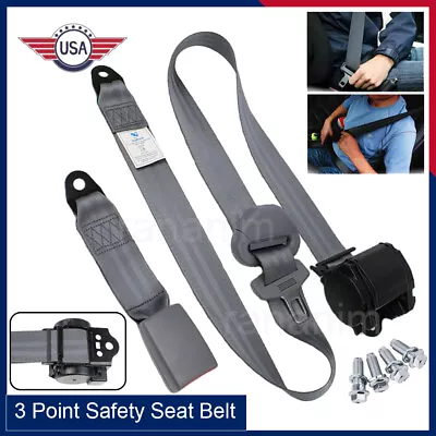 Retractable 3 Point Safety Seat Belt Straps Car Vehicle Adjustable Belt Kit Gray • $38.24