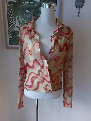 CIDER XL New With Tags Psychedelic Print Disco Top Sheer Party Festival Copper • $9