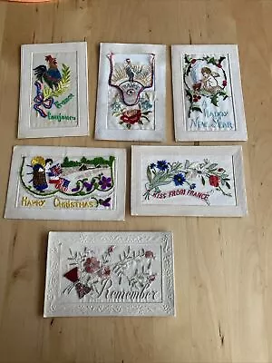 Ww1 Military Silk Embroidered Postcards X 6 Santa Rooster Cherub Etc • £19.99