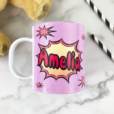£10.99 • Buy Personalised Pink POW Plastic Mug Children's Birthday Gift Juice Cup Any Name