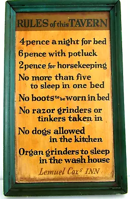 Yorkraft   Lemuel Cox's Inn / Rules Of This Tavern   *** Vintage Wooden Sign *** • $14.99