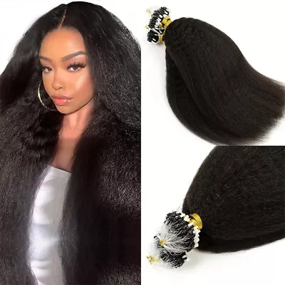 Light Yaki/Kinky Straight Micro Loop Ring Bead Human Hair Extensions Pre Bonded • $80.48