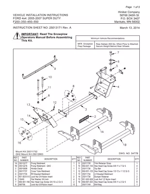 Hiniker Plow Mount - 25011732 '05-'07 S-Duty F250-350-450-550 Quick-Hitch 1 • $875