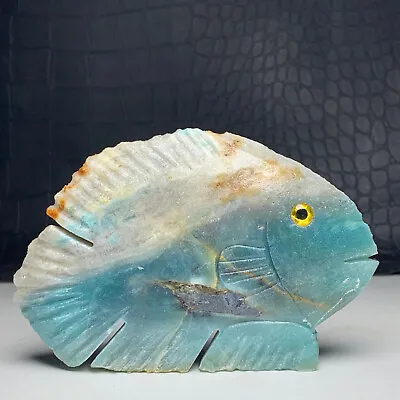 150g Natural Crystal Mineral Specimen. Amazon Stone. Hand-carved Fish.Gift.UK • $35.99