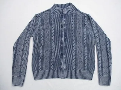 Carbon 2 Cobalt Mens Cardigan Fishermans Sweater Sz XL Full Zip Cable Knit Blue • $47.77