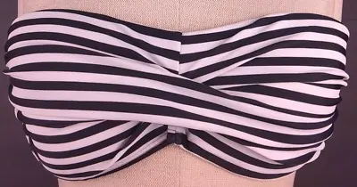 Allen B RN 73156 Black/White Striped Nylon Strapless Swim Top Size 6   (52) • $10.99