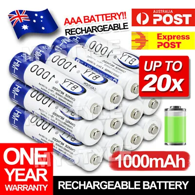 4-20X BTY AAA Rechargeable Battery Recharge Batteries 1.2V 1000mAh Ni-MH OZ • $8.85