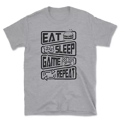 Eat Sleep Game Repeat T-Shirt | Funny Video Computer Gamer Console VR Gift • £11.95