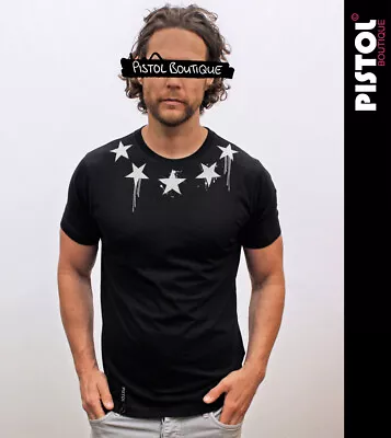 Pistol Boutique Men's Black Standard Crew Neck CHEST STARS PAINT DRIBBLE T-shirt • £22.49