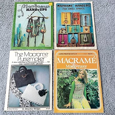 4 Vintage Macrame Mixed Variety Books Patterns Purses Plant Hangers Wall Decor • $9.99