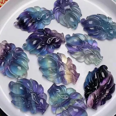 £6.94 • Buy Natural Rainbow Fluorite Carved Nine Tailed Fox  Crystal Pendant Healing Stone