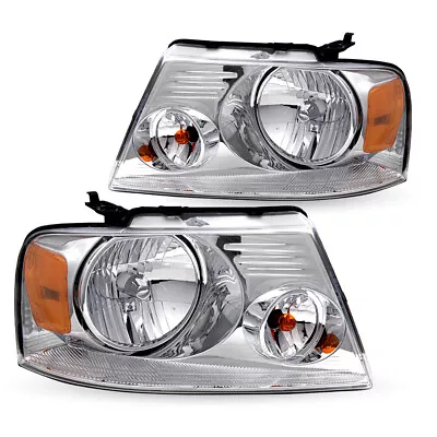 For 2004-2008 Ford F-150 F150 Chrome Housing Amber Headlights Assembly Pair • $55.99