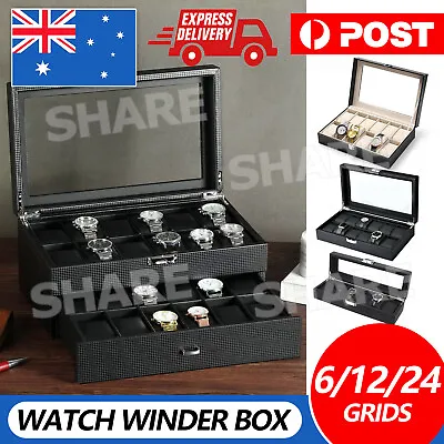 High-Grade 6/12/24 Grids Carbon Fiber Watch Box Storage Case Display Organizer • $19.95