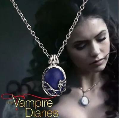 The Vampire Diaries Katherine Pierce Silver Plate Blue Lapis Pendant & Chain Set • £7.95