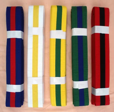 STRIPED BELTS - For Taekwondo - Karate & Most Martial Arts - GREAT QUALITY • £7.50