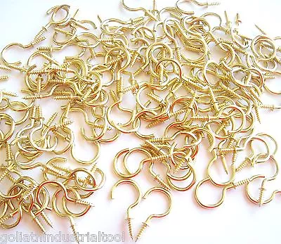 144 Goliath Brass 1  Cup Hooks Ch10 Screw Plant Hanger Key Jewelry Holder  • $16.99